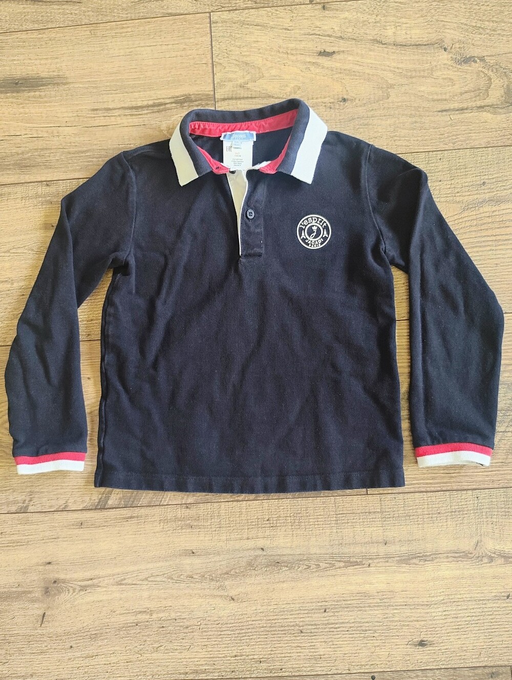 Jacadi Navy Long-Sleeve Polo with White & Red Trim